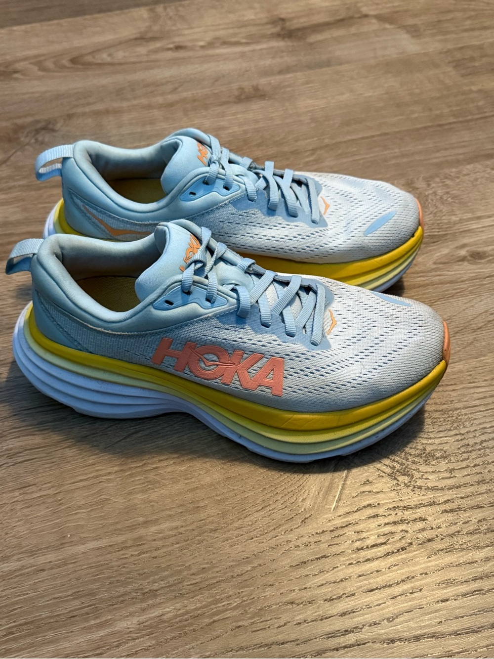 Hoka Kids Sneakers Light Blue with Yellow and Coral Accents